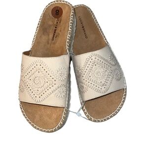 Lucky Brand Women's Tan Embroidered Slide Sandals